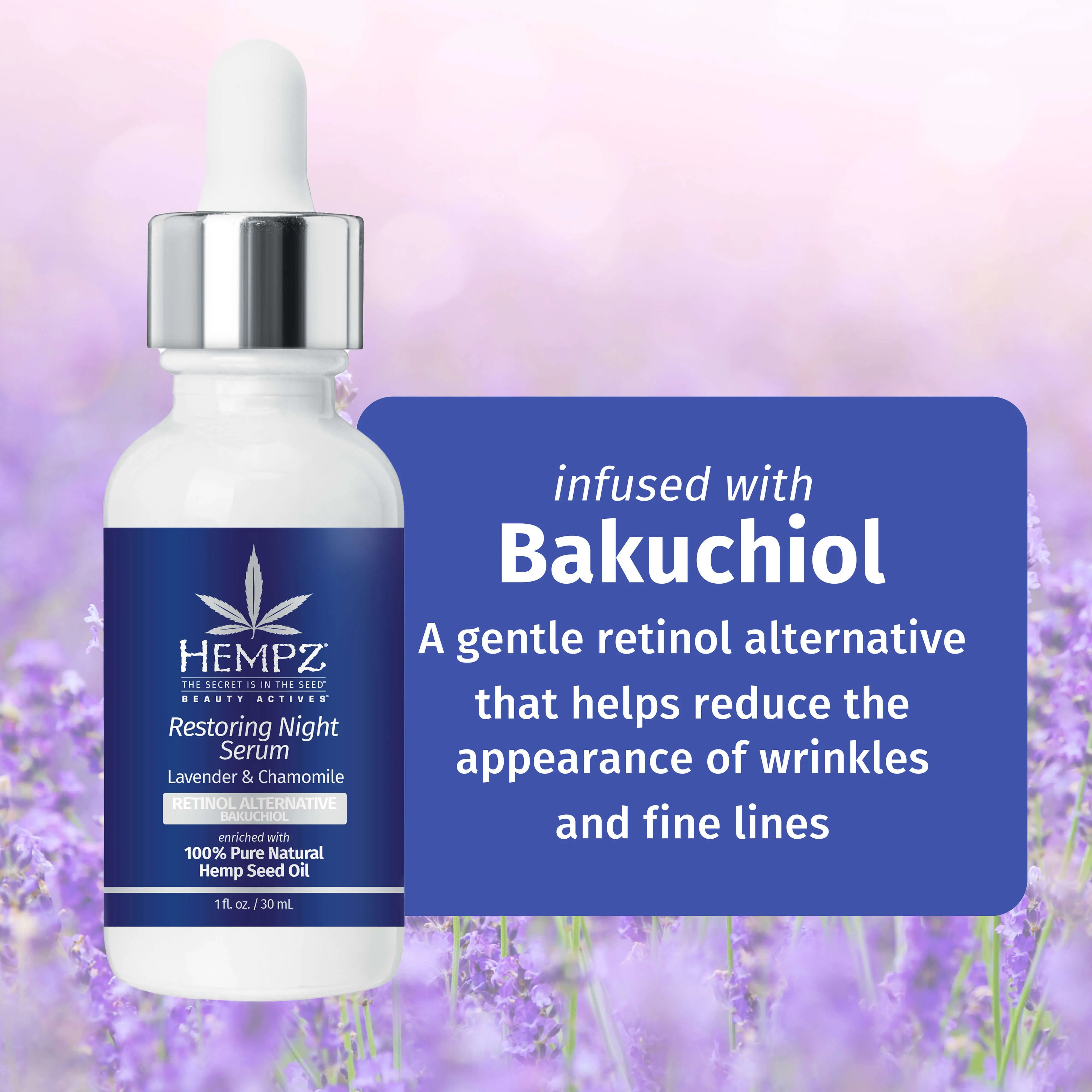 Beauty Actives Lavender & Chamomile Restoring Night Facial Serum with Retinol Alternative - Image 2