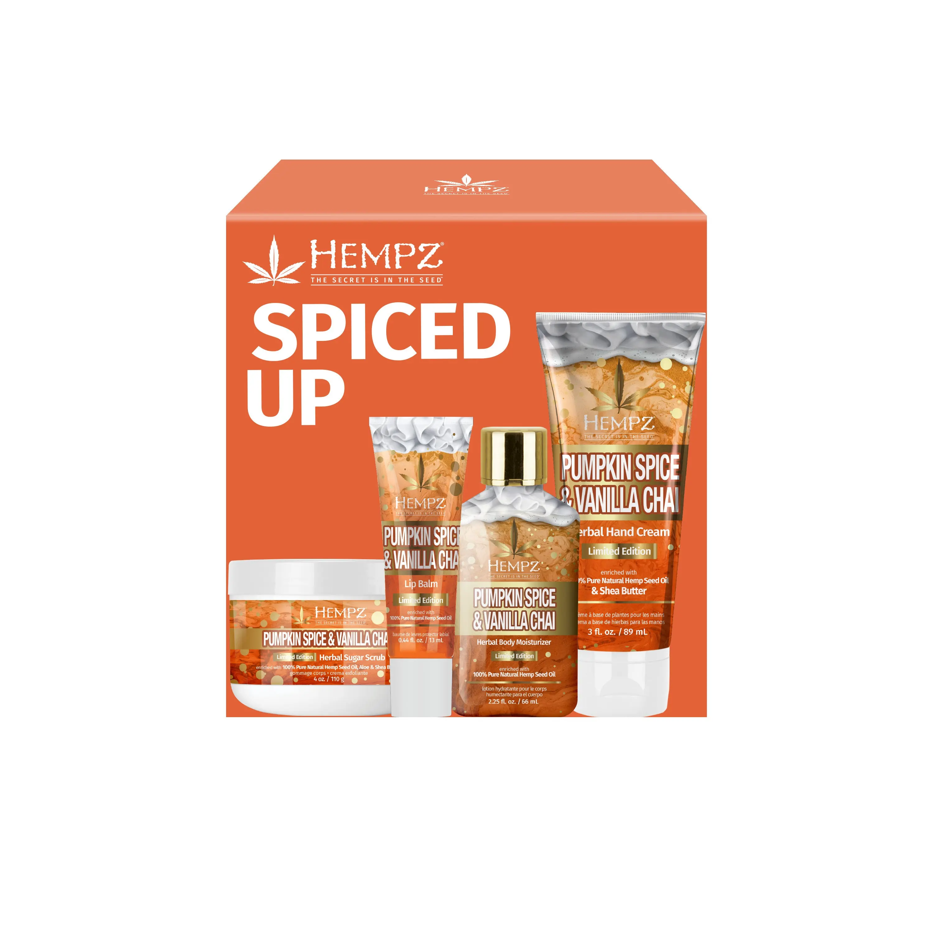 Spiced Up Pumpkin Spice & Vanilla Chai Mini Lotion, Lip Balm, Hand Cream & Sugar Scrub Set - Image 5