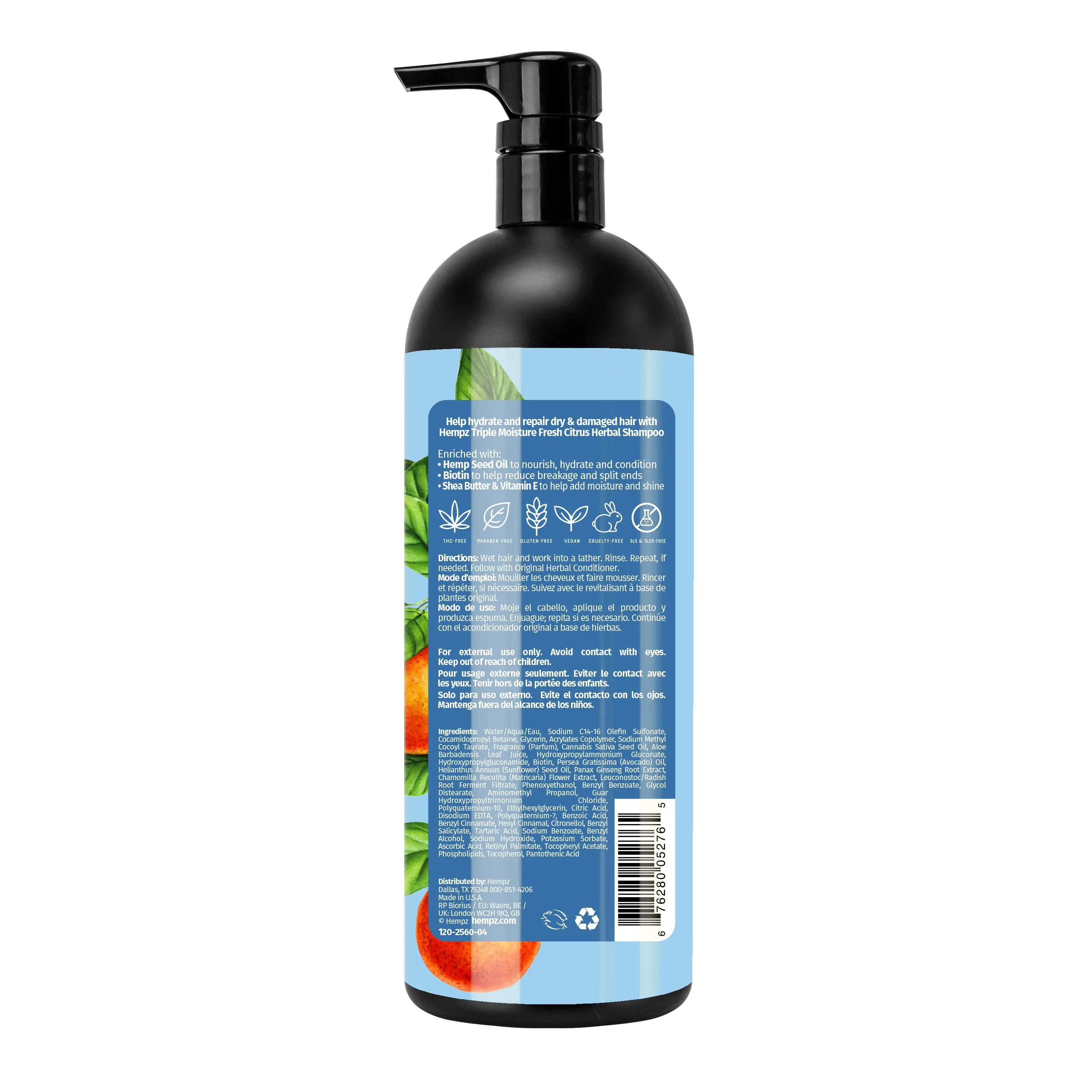 Triple Moisture Fresh Citrus Herbal Shampoo with Vegan Biotin & Shea Butter for Dry/Damaged Hair - Image 5